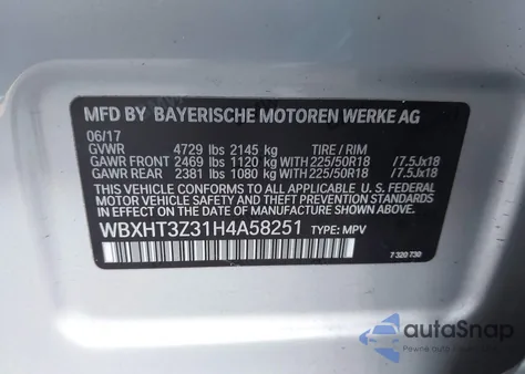 2017 BMW X1 xDrive28I из США, поврежденный, VIN WBXHT3Z31H4A58251